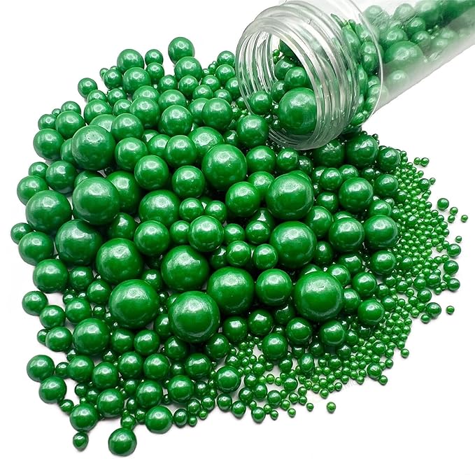 Christmas Green Pearl Sprinkles for Cake Decorating 5.1 OZ Green Edible Pearls Edible Cupcake Decorations Halloween Christmas Cookie Decorations Edible Sugar Pearls for Cakes,Cupcakes Toppers Baby Shower Wedding Supplies