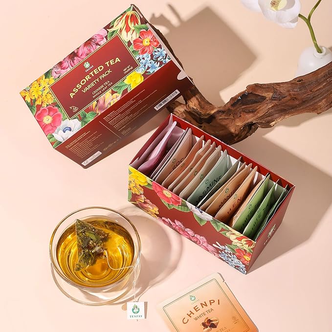 TEAFAY Assorted Tea Sampler – 9 Flavors, 18 Individually Wrapped Pyramid Tea Bags, 100% Natural, Handpicked, Whole Leaf,Great gift for tea lovers