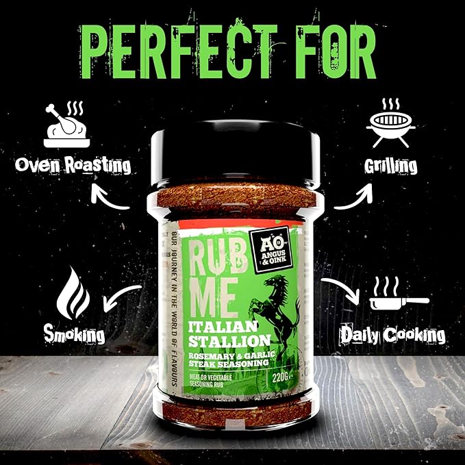Angus & Oink | Italian Stallion BBQ Seasoning Rub | Inspired by Northern Italian Flavours | Perfect for Steak, Lamb & Pizza | 220g
