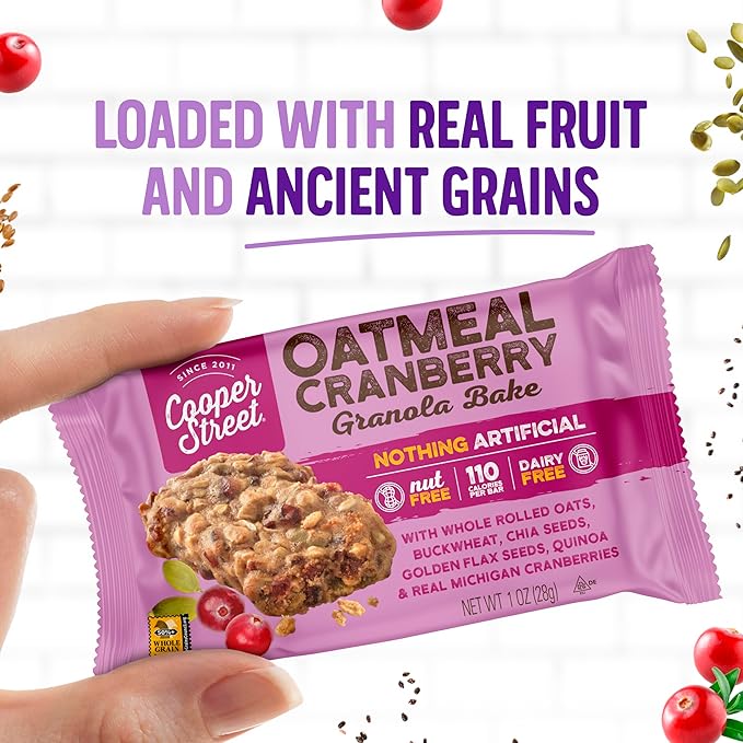Cooper Street Granola Cookie Bake - Oatmeal Cranberry Chewy Granola Bars| Individually Wrapped Healthy Breakfast Granola Bars | 6 oz | 2 Pack
