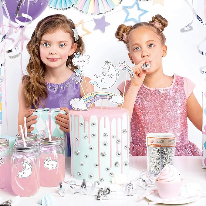Kasvan Silver Pearl Sugar Sprinkles, 6 Sizes Mix for Cake Decorating, 230g/8.1oz, Ice Cream Toppings and Cookie Decorating, Wedding Party Chirstmas Supplies (Silver)