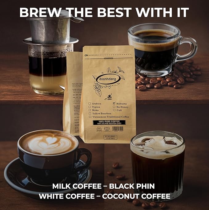 doanhdang - 17.6 Oz Premium Honey Robusta Whole Bean Coffee, 100% Medium Roast, Rich Flavor for Espresso Shot and Brew, Origin from Vietnam, Whole Med Roast Beans, Pack of 1, Phin Filter Included