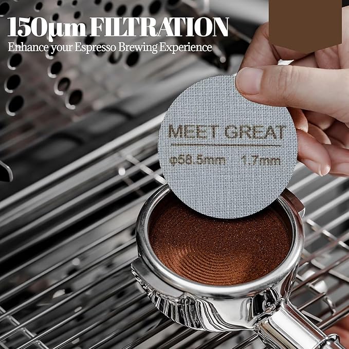 Meet Great- 2 Packs 58.5mm Espresso Puck Screen, 1.7mm Thickness 150?œm 316L Stainless Steel, Upgraded Reusable Coffee Filter Screen for 58.5mm Breville Portafilter Filter Basket