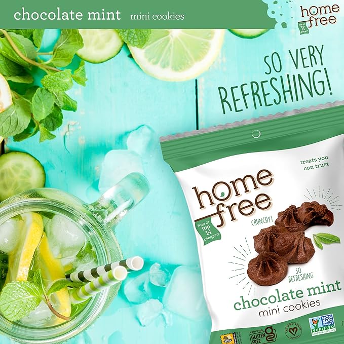 Homefree Chocolate Mint Mini Cookies, Gluten Free, Nut Free, Vegan, Individually Wrapped Packs, School Safe and Allergy Friendly Snack, 0.95 oz. (Pack of 30)