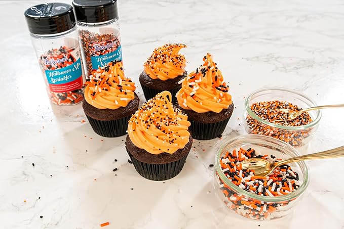 Bakerpan Halloween Nonpareils Sprinkles - 7 Ounces Halloween Sprinkles for Cake Decorating - Edible Nonpareils for Cupcakes, Ice Cream, Cake Decorations (Made in USA)