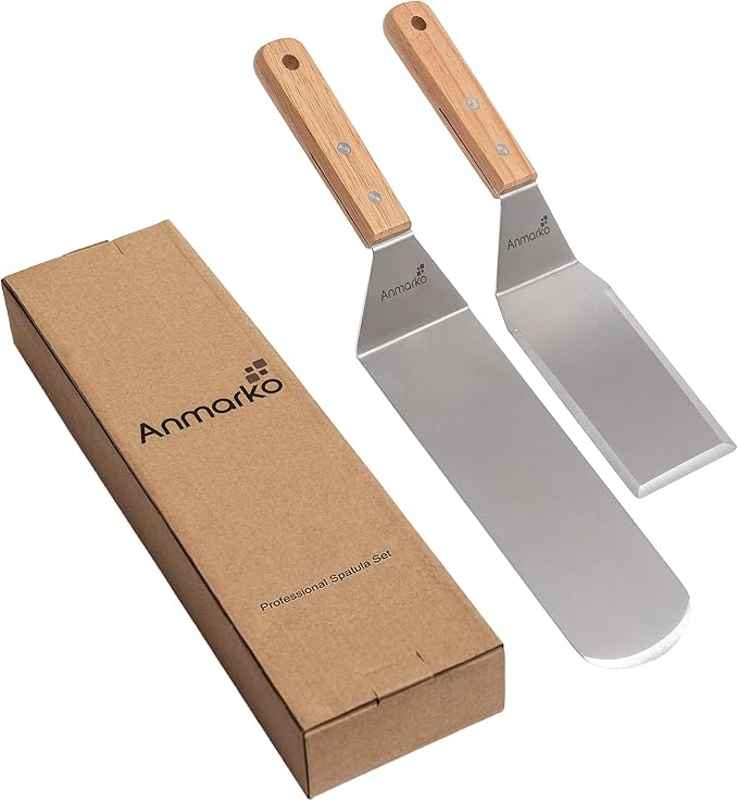 Metal Spatula Set - Griddle Long Spatula - Teppanyaki spatulas - Griddle Scraper and Pancake Flipper or Hamburger Turner - Stainless Steel Utensil great for BBQ Grill Flat Top - Commercial Grade