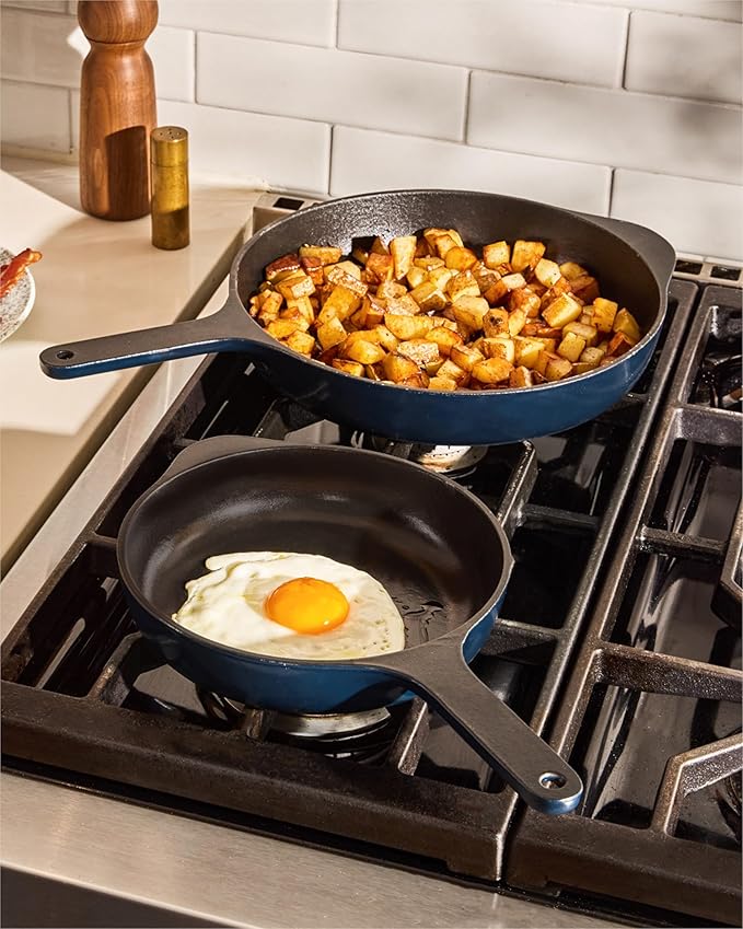 Caraway Cast Iron Skillet - 8” Enameled Cast Iron Pan With 3 Layer Enamel Coating - No Seasoning Required - Compatible With All Stovetops - Free From Forever Chemicals - Cream