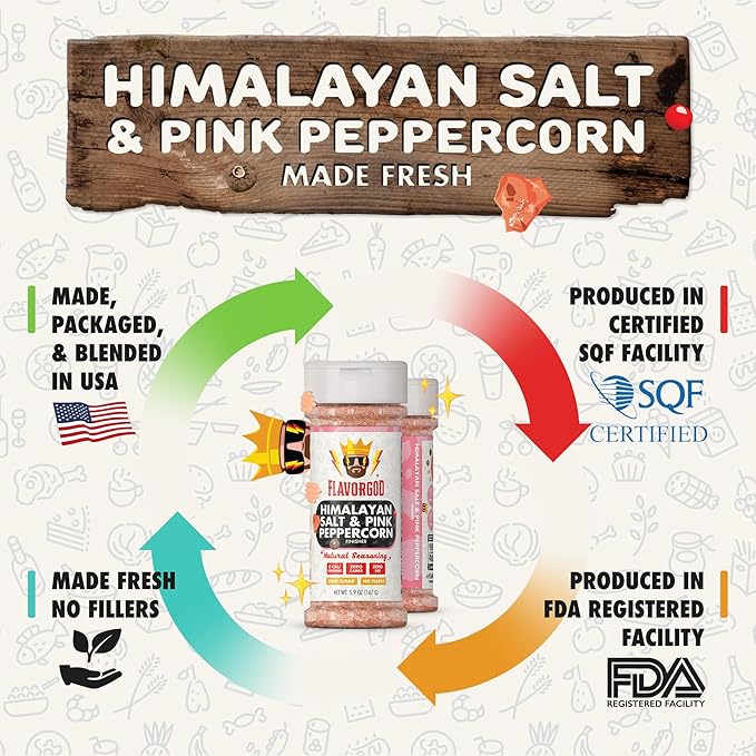 Himalayan Salt & Pink Peppercorn Finisher by Flavor God - Premium All Natural & Healthy Spice Blend for Eggs, Pork, Beef, Vegetables, Dips - Kosher, Gluten-Free, Dairy-Free, Paleo, Vegan, Keto-Friendly - Great Flavor Spices and Seasoning Gift