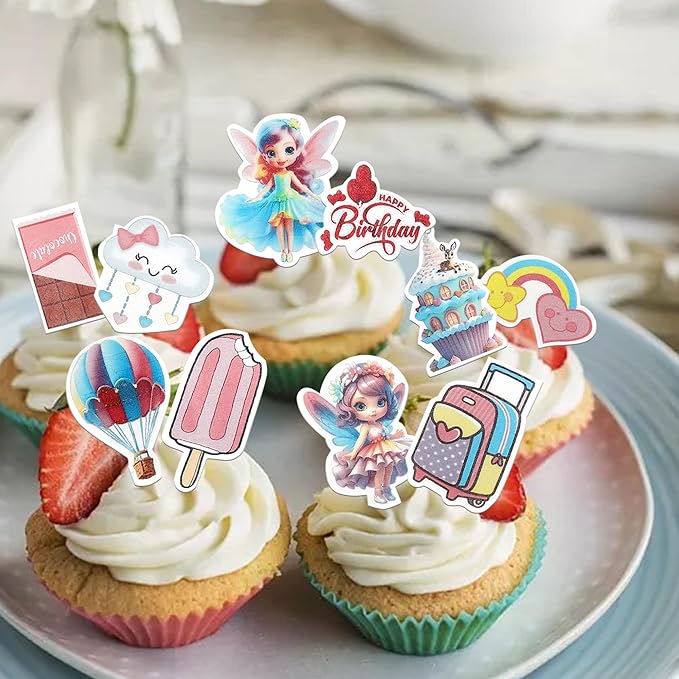 72 Pack Edible Fairy Cupcake Toppers Happy Birthday Party Angel Fairy Cupcake Picks Wing Angel Fairy Cake Decorations Party Supplies