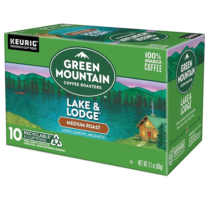 Green Mountain Coffee Roasters Lake and Lodge Blend Keurig Single-Serve K-Cup pods, Dark Roast Coffee, 60 Count (6 Packs of 10)