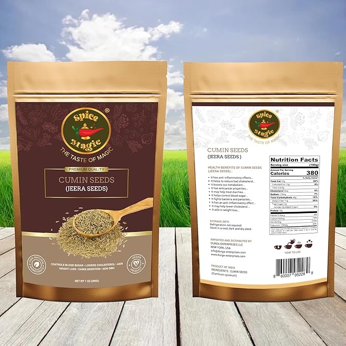 Spice Magic Cumin Seeds I 7 Oz (200 g) I Jeera Whole Cumin Seeds I 100% Fresh & Aromatic I Non-GMO I Premium Quality for Cooking and Seasoning I Indian Spices