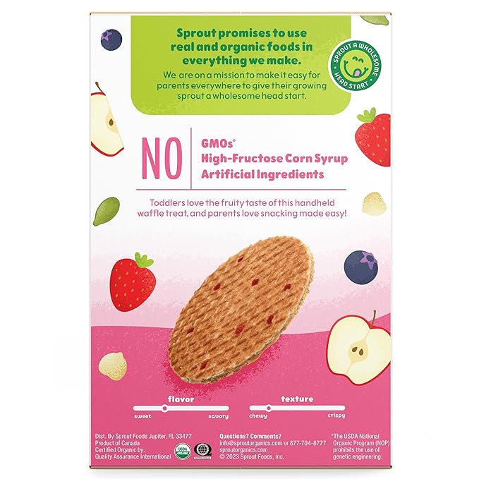 Sprout Organic Baby Food, Stage 4 Toddler Snacks, Strawberry Shortcake Wafflez, Single Serve Waffles (50 Count)
