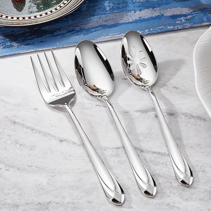 KEAWELL Premium Astra 4-Piece 9 inch Spoon Set ??Mirror-Finished 18/10 Stainless Steel with Diamond-Faceted Handles Dishwasher Safe for Modern Dining (4, Serving Spoons)