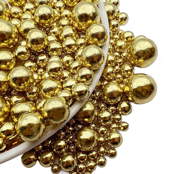 SE Si&Moos Gold Edible Pearls Gold Pearl Sprinkles for Cake Decorating Edible Cake Sugar Pearls Halloween Christmas Cookie Decorations Edible Cake Decorations for Cakes,Cupcakes Toppers 3.35 OZ