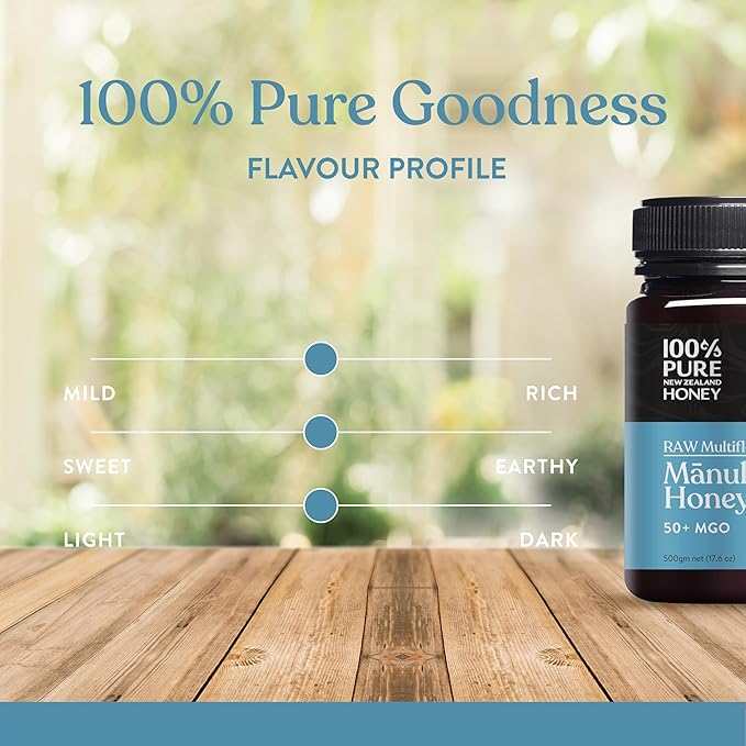 100% Pure New Zealand Honey - MGO 50+ Multifloral Mānuka Honey, Raw Mānuka, 17.6 Ounce (500g) (Pack of 1)