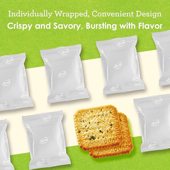 Vloong Green Onion Flavor Thin Crackers, Individual Packs with Versatile Flavors, Healthy Snacks, Thin & Crispy (1 Pack, 6.3 Ounce)
