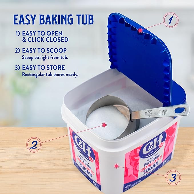 C&H® Granulated Sugar, 3.5 lb Easy-Baking Tub (Pack of 2) - Ideal for Family Baking, Desserts, and Everyday Sweetening - Includes Bonus Recipe Card