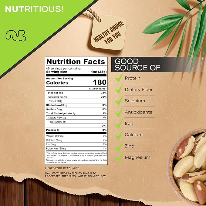 NUT CRAVINGS - Raw Brazil Nuts, Unsalted, No Shell, Whole, (48oz - 3 LB) Bulk Nuts Packed Fresh in Resealable Bag - Kosher Healthy Snack, Food Assortments