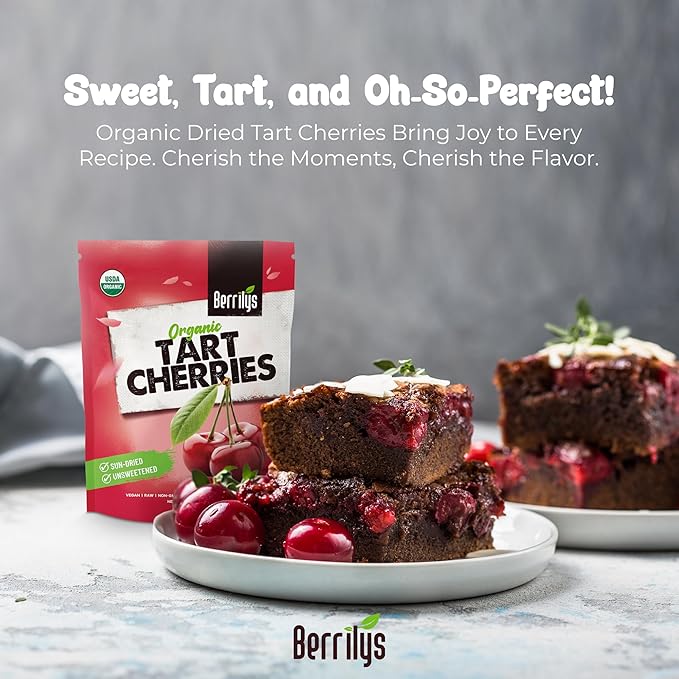 Berrilys Organic Unsweetened Dried Tart Cherries 1 lb, (16 oz) - No Sugar Added, Perfect for Baking, Snacking & Salads - Unsweetened - Non-GMO, Vegan, Cherries for Healthy Living