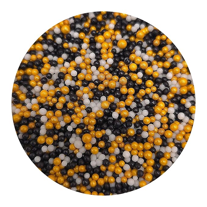 NCS Black, White, and Gold Edible Non Pareils Sprinkles, 8 ounces - Great for Cupcakes, Cookies, Cakes, Cakes Pops