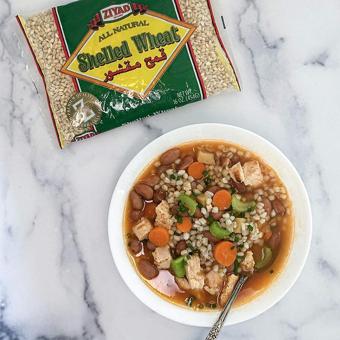 Ziyad Premium Quality Shelled Wheat ??Finely Ground, Smooth Wheat Cereal ??High Fiber, No Cholesterol/Salt ??Vitamin-Enriched, Vegan ??Quick 30 Min Prep ??Versatile for Sweet & Savory Dishes, 1 pound