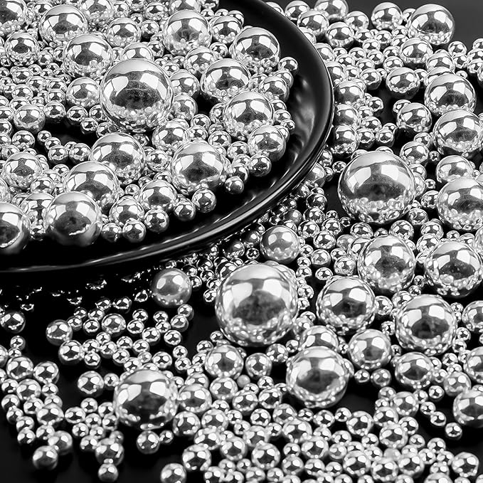 Silver Sprinkles for Cake Decorating, Pearl Sugar in Mix Sizes 130g/4.6oz, Baking Cupcakes, Donuts, Macarons Baking Toppings, Wedding Celebration Birthday Party Supplies