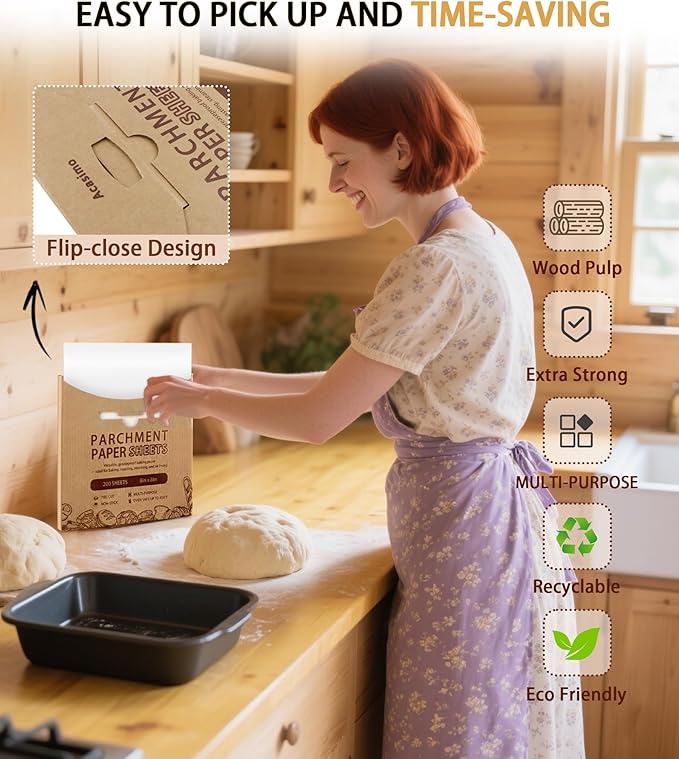 200PCS Parchment Paper Sheets, 8x8 Inch, Squares Baking Paper for Baking, Air Fryer, Steaming, Grilling, Roasting, Wrapping, Precut Non-Stick Square Pan Liners, Oven Paper for Bread, Cookies, Cake