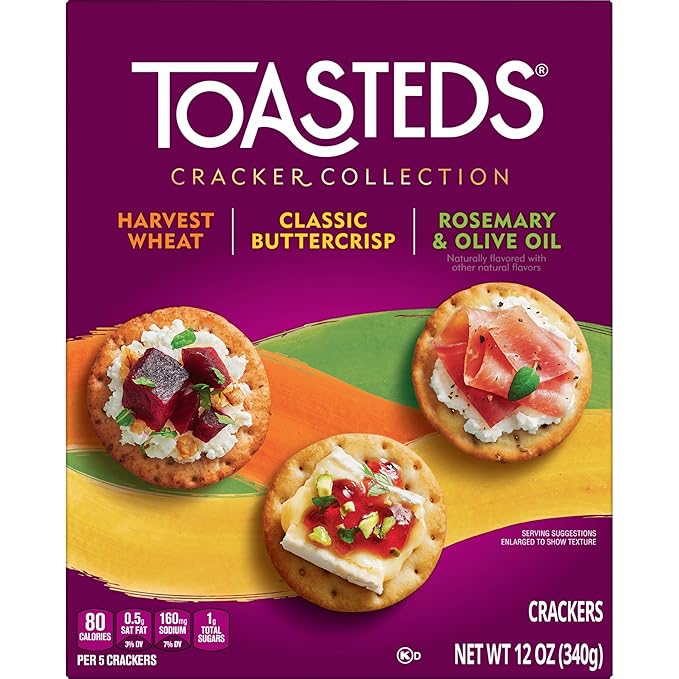 Toasteds Crackers, Cracker Collection, Lunch Snacks, Variety Pack, 12oz Box (1 Box)