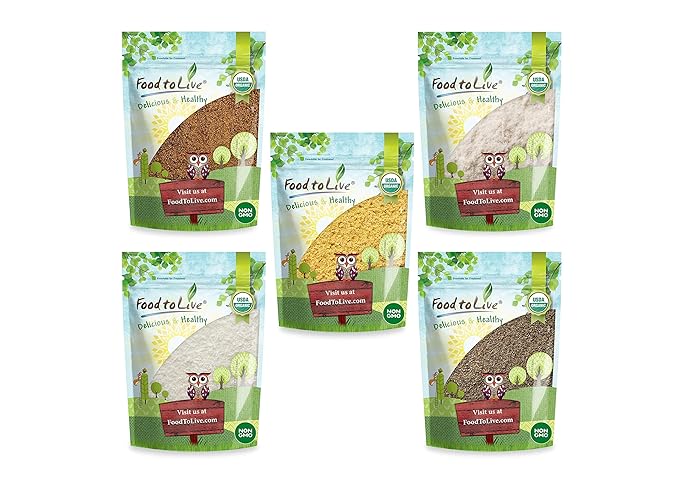 Food to Live - Organic Baking Ingredients in a Gift Box A Variety Pack of Organic Coconut Flour, Chia Flour, Coconut Sugar, Shredded Coconut, Ground Golden Flaxseeds