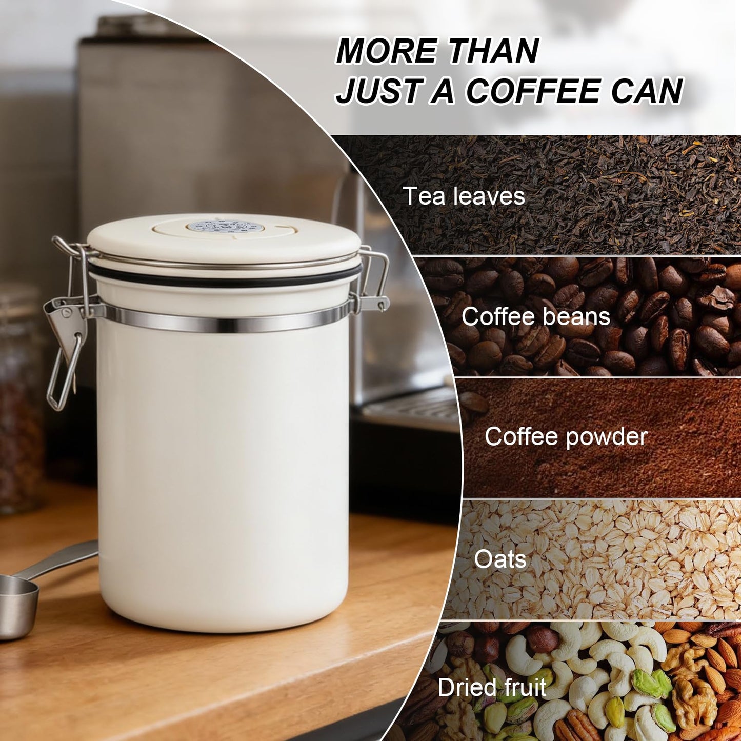 Kirecoo 22OZ Airtight Stainless Steel Coffee Canister with Date Tracker
