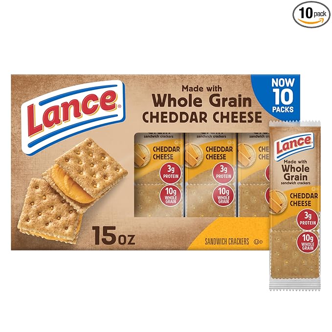 Lance Sandwich Crackers, Made with Whole Grain Crackers, Cheddar Cheese, 10 Packs, 6 Sandwiches Each