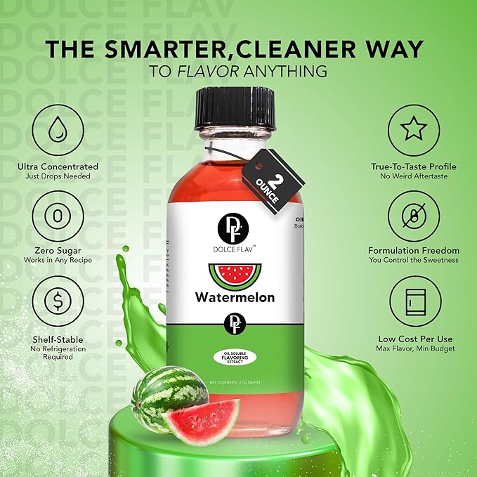 Dolce Flav Watermelon Extract 8 oz ??Kosher, Sugar-Free, Concentrated Juicy Watermelon Flavoring for Baking, Chocolates & Desserts, Includes Measured Dropper