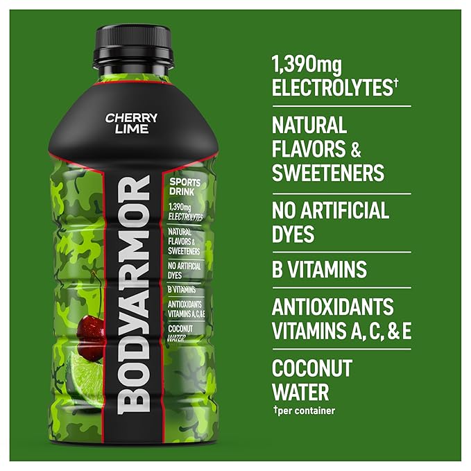BODYARMOR Sports Drink Sports Beverage, Cherry Lime, Coconut Water Hydration, Natural Flavors With Vitamins, Potassium-Packed Electrolytes, Perfect For Athletes, 28 Fl Oz (Pack of 15)