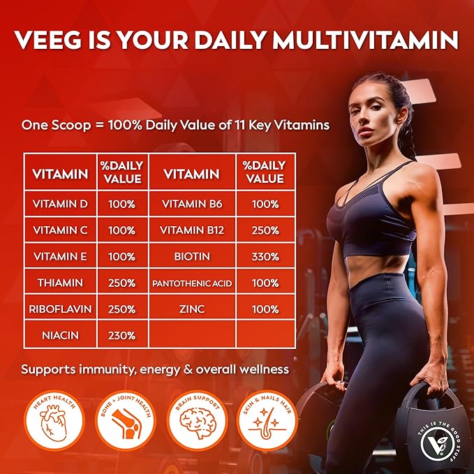 Veeg All-in-One Protein Smoothie Powder - Plant Based Protein Powder, Superfoods, Organic Greens, MCT Oil, Probiotics, Multivitamins for Men & Women, Sugar-Free, 15 Servings (Vanilla)