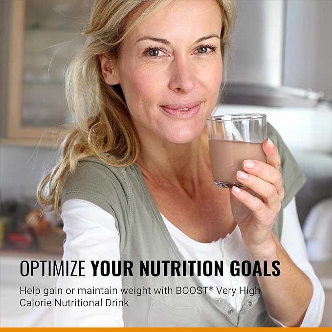 BOOST Very High Calorie Nutritional Drink ??Helps Weight Gain & Maintenance -530 Calories -26 Vitamins & Minerals - 22 g Protein - Variety Pack - Vanilla, Chocolate & Strawberry - 8 fl oz (Pack of 24)