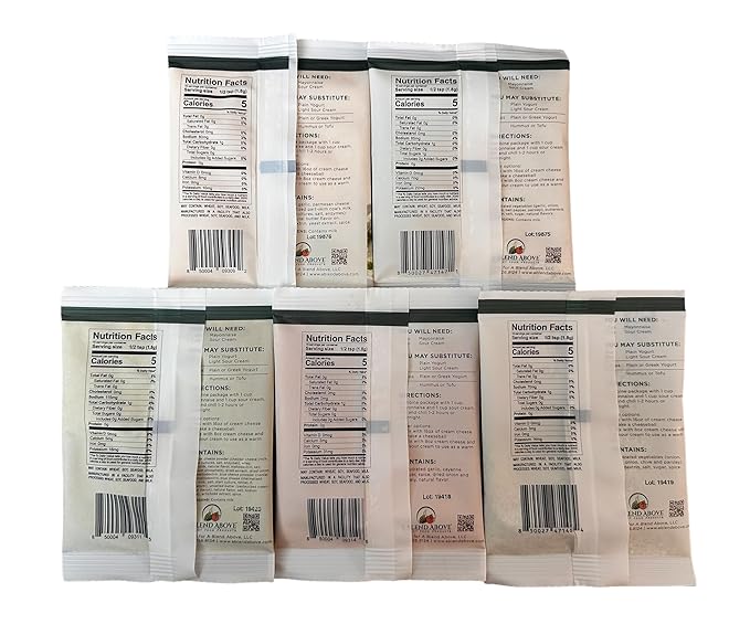 A Blend Above Best Sellers Dip Mix 5 Pack Includes Roasted Garlic Parmesan, Maui Onion, Garlic Bacon Ranch, Spicy Garlic, and Spinach Artichoke