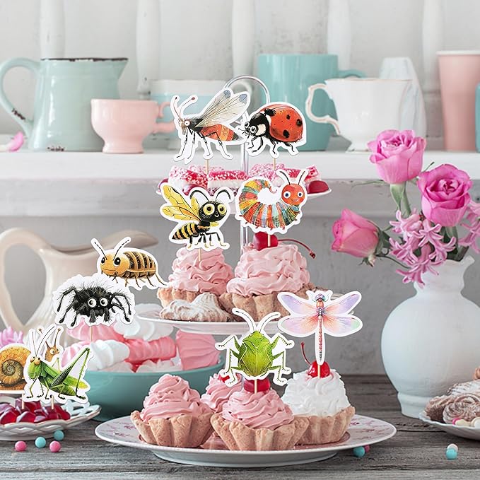 40 Pack Nature Insect Cupcake Toppers Dragonfly Snail Cupcake Picks Hawaiian Beach Insect Happy Birthday Anniversary Wedding Cake Decorations Party Supplies