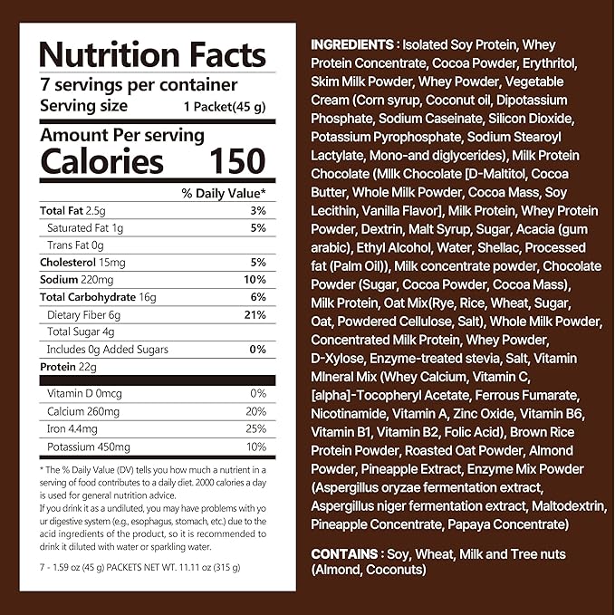 Chocolate Protein Shake, 22g Protein, Low Sugar, Keto-Friendly Meal Replacement Shake, 1.59oz, 7packs, With Crunchy Protein Balls