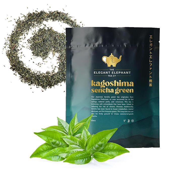 Japanese Sencha Green Tea, Organic Loose Leaf Sencha Tea ??Antioxidant & Detox Support ??Refreshing Hot or Iced Green Tea ??8 oz Resealable Bag (Makes 100 Cups) ??The Elegant Elephant