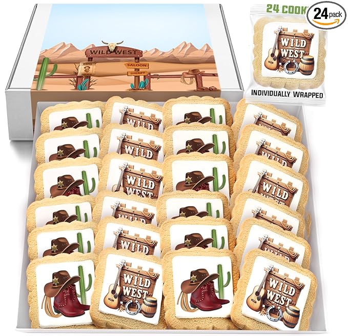 Cowboy Themes Cookies 24 Pack Individually Wrapped | Wild West | Cowboy Hat Western Theme | Cowboy Boots Cactus Cookies