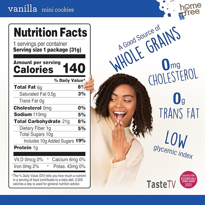 Homefree Treats You Can Trust Gluten Free Mini Cookies, Single Serve, Vanilla, 70% organic, 1.1 Ounce (Pack of 10)