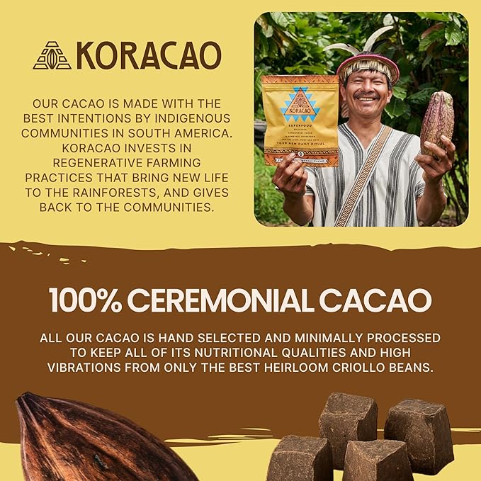 KORACAO Sustainably Harvested Cacao Cubes | Ideal Superfood for Everyday Bliss | Ceremonial Grade Cacao | Enhance Your Spiritual Journey with Ancient Superfood Delight - 1 Pound