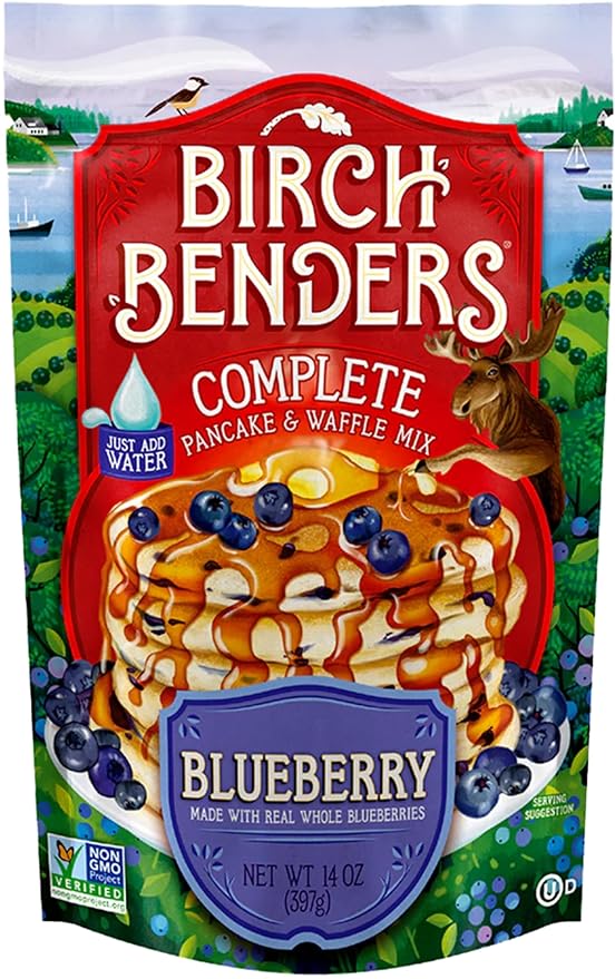 Blueberry Pancake and Waffle Mix by Birch Benders, Made with Real Blueberries, Non-GMO, Just Add Water, 14 Ounce, 1 Pack