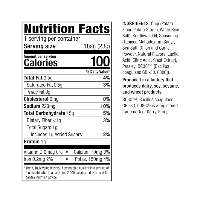 WonderSlim Potato Well Chips, Sour Cream & Onion, With Probiotics & Immune Support, Vegan, Gluten Free (12ct)