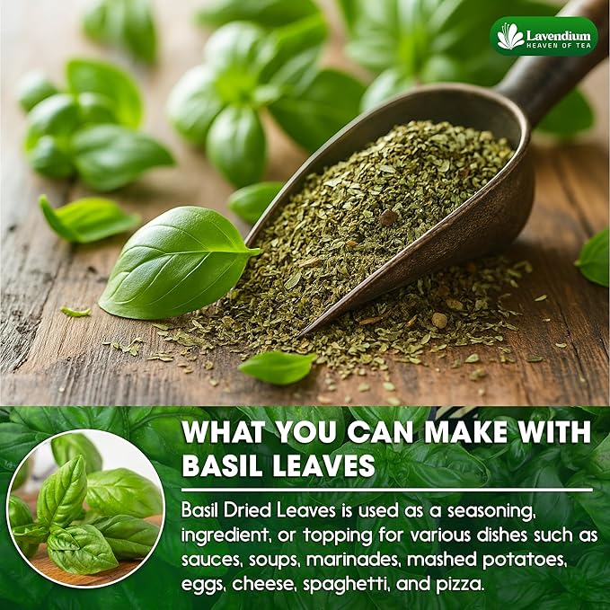 Lavendium, Premium 8oz Dried Basil ??100% Pure, Non-GMO, Gluten-Free, Vegan ??Aromatic Culinary Herb for Cooking, Garnish, and Seasoning ??No Additives or Preservatives ??Resealable Bag