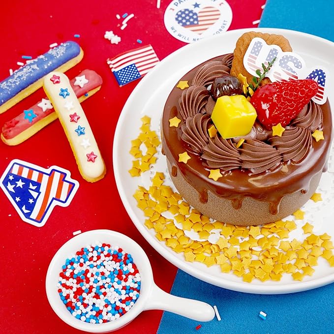 4th of July, Patriotic Sprinkles for Cake Decorating, Red White Blue Sprinkles, 110g/3.88oz, Cupcake Decoration, Cupcake Toppings, Ice Cream(Red/White/Blue)