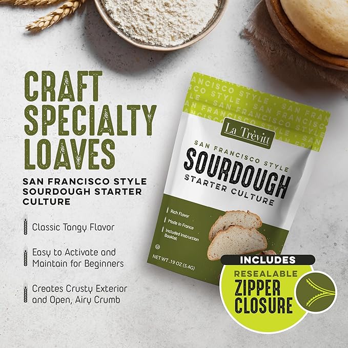 Sourdough Starter Culture San Francisco Style - Homemade Artisan Bread - Fast Activating Sourdough Starter Culture - Dehydrated Live Culture Bread Mix - Easy Instruction Manual- KOSHER - By LA Trevitt