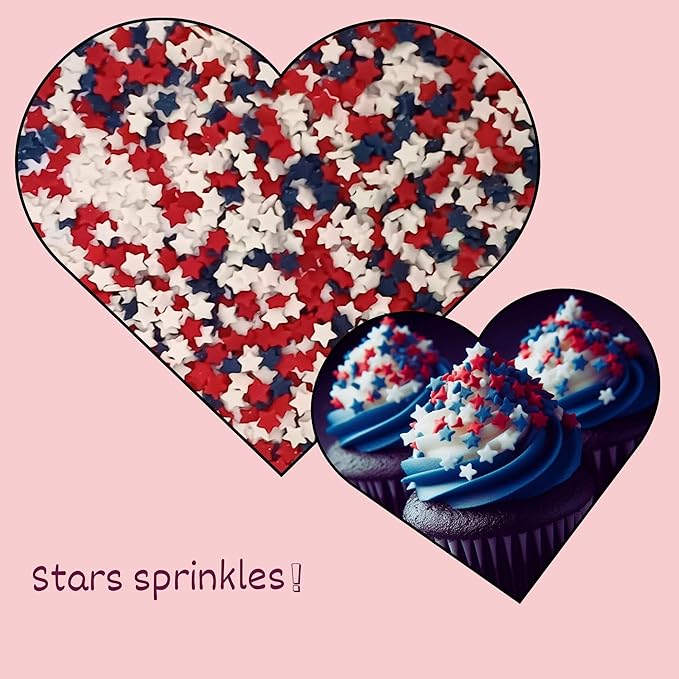 Confect Cake Mate Edible Star Sprinkles ??Red, White & Navy Blue | Vegan Cake Decorating and Baking Toppings for Cupcakes, Cookies & Ice Cream | Vegan, Gluten-Free, Soy-Free, Dairy-Free, Palm Oil-Free- 4.2 Oz