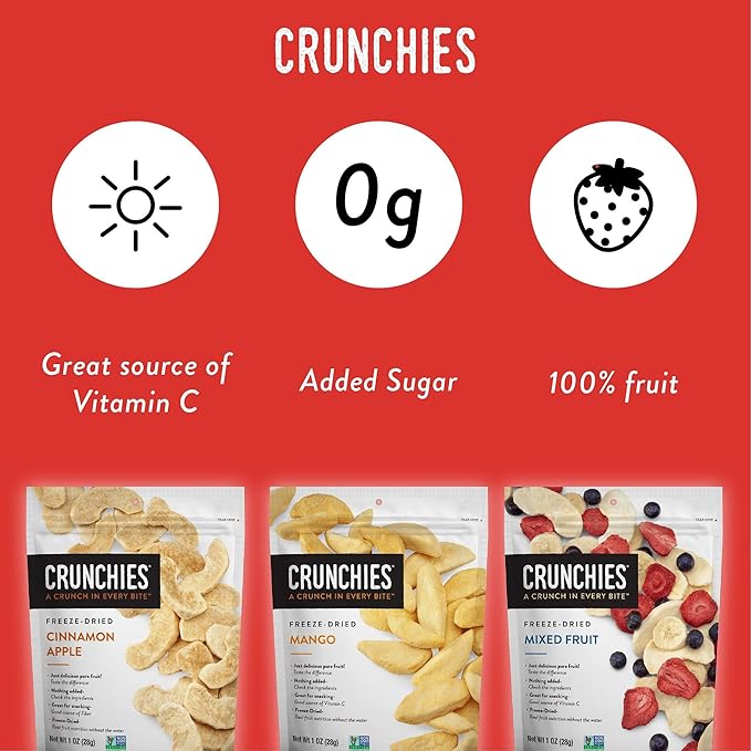 Crunchies Freeze-Dried Fruits, 100% All Natural Crispy Fruit, Non GMO and Kosher, Resealable Freeze Dried Fruit Snack Packs, Pack of 6 (Blueberries)