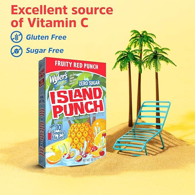Wyler's Light Island Punch Singles To Go, Water Drink Mix, Fruity Red Punch, 10 Count, Pack Of 12 (120 Single Servings)